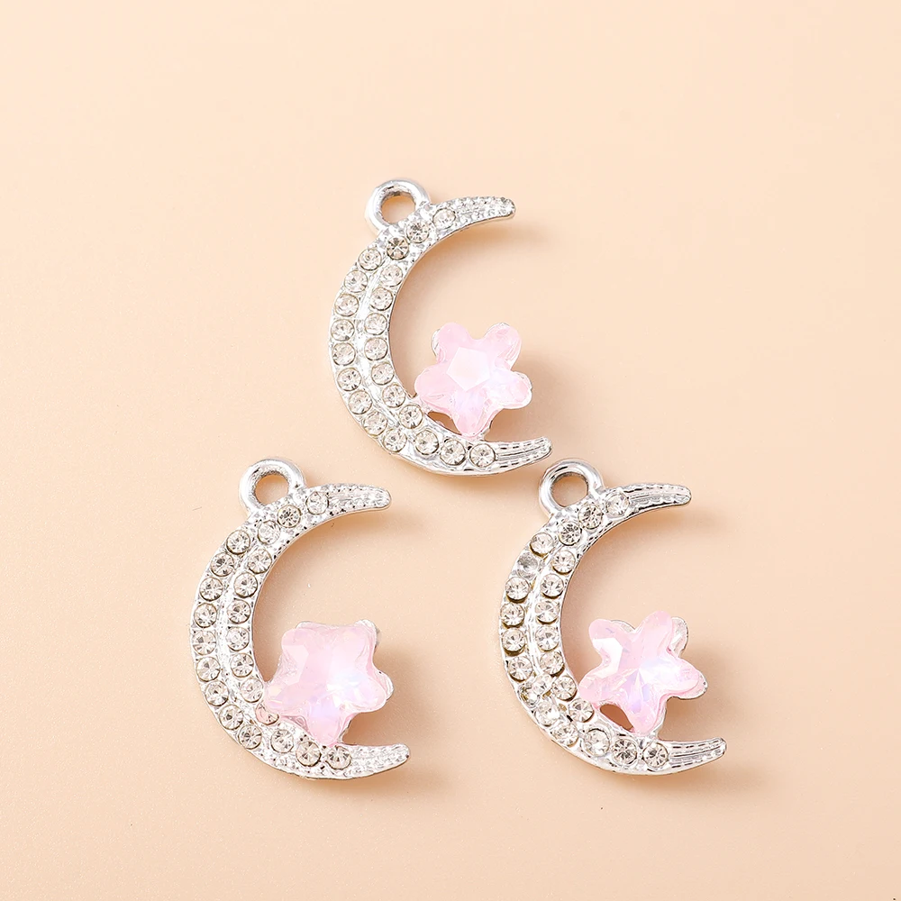 Leslie 10 Stück funkelnde CZ-Kristall-Mond-Stern-Anhänger für die Schmuckherstellung, Armbänder, Halsketten, Ohrringe, Anhänger, Zubehör, DIY-Handwerk – Detail 7
