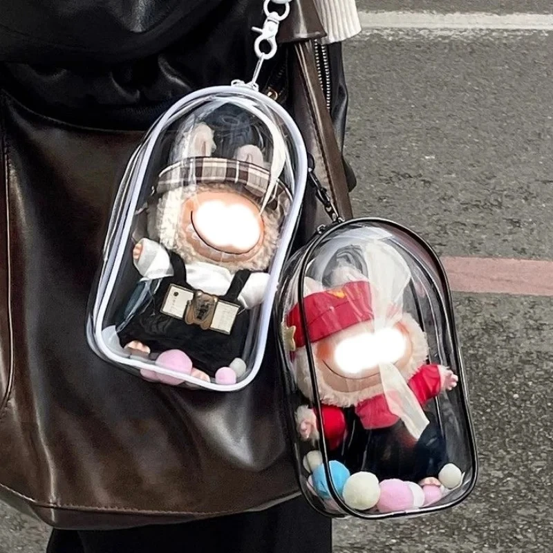 Estuche protector transparente colorido, caja organizadora para muñecas de peluche de 17cm, bolsa de exhibición para exteriores con llavero, accesorios para muñecas