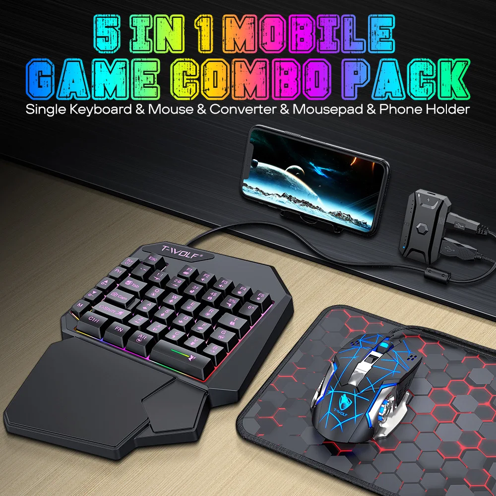 Set 5 in 1, 35 tasti, per uso con una sola mano, mini tastiera da gioco USB ultra sottile con retroilluminazione, cablata, per PC, laptop e desktop._voghion.com