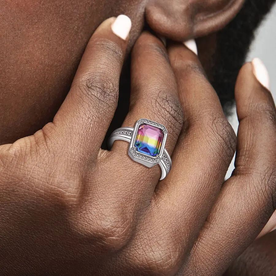 Summer 2024 New 925 Silver Rainbow Stone Cherry Blossom Ring Fashion Jewelry Anniversary Gift For Women 3