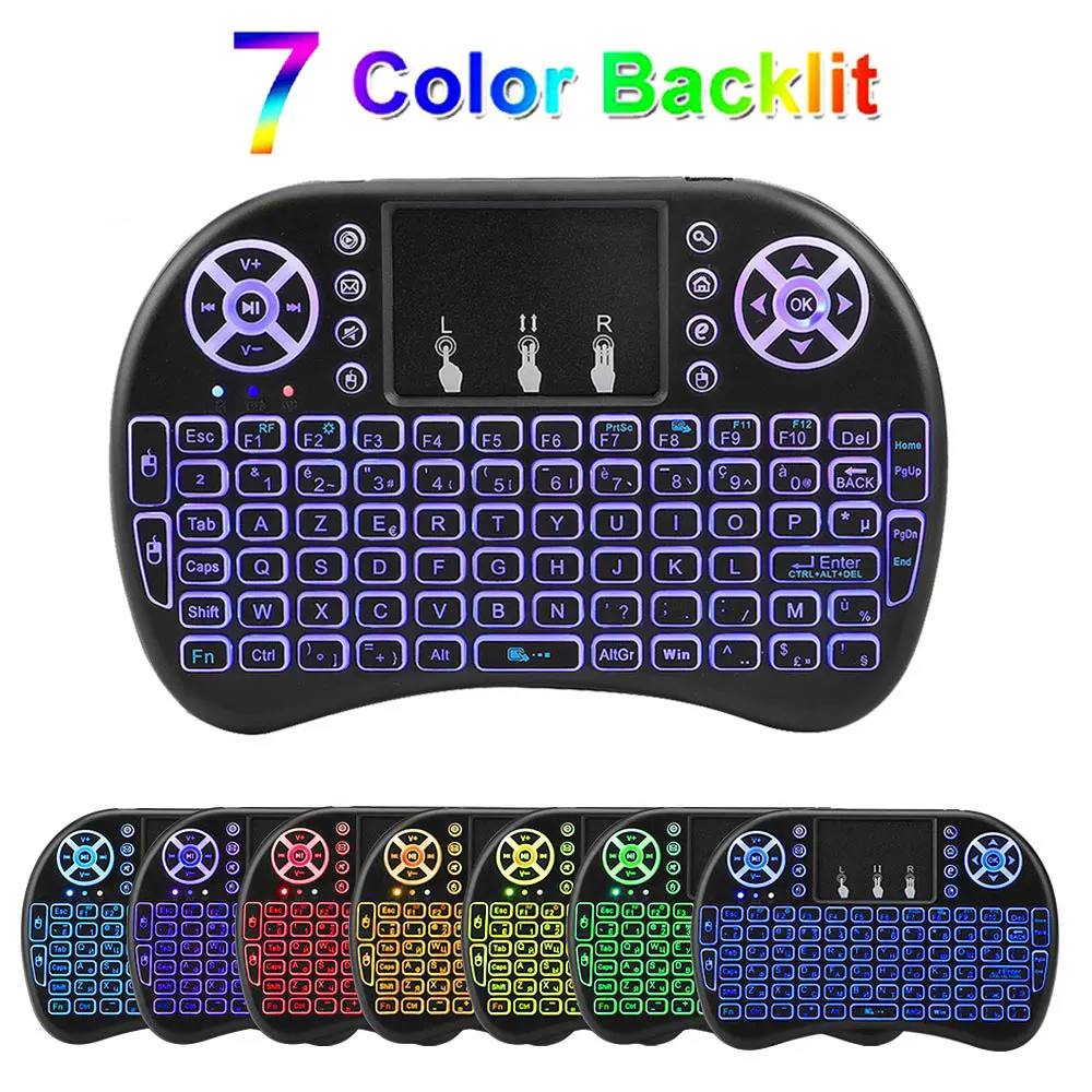 Mini Air Mouse com Teclado Retroiluminado sem Fio com Touchpad 2.4g para Android Inglês Russo Espanhol Francês i8 - Imagem 5