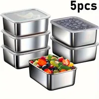 Ensemble de conteneurs de stockage des aliments en acier inoxydable, 5 pièces, boîtes à déjeuner hermétiques sans BPA pour la préparation des repas, le Camping et le bureau, lavables au lave-vaisselle 1