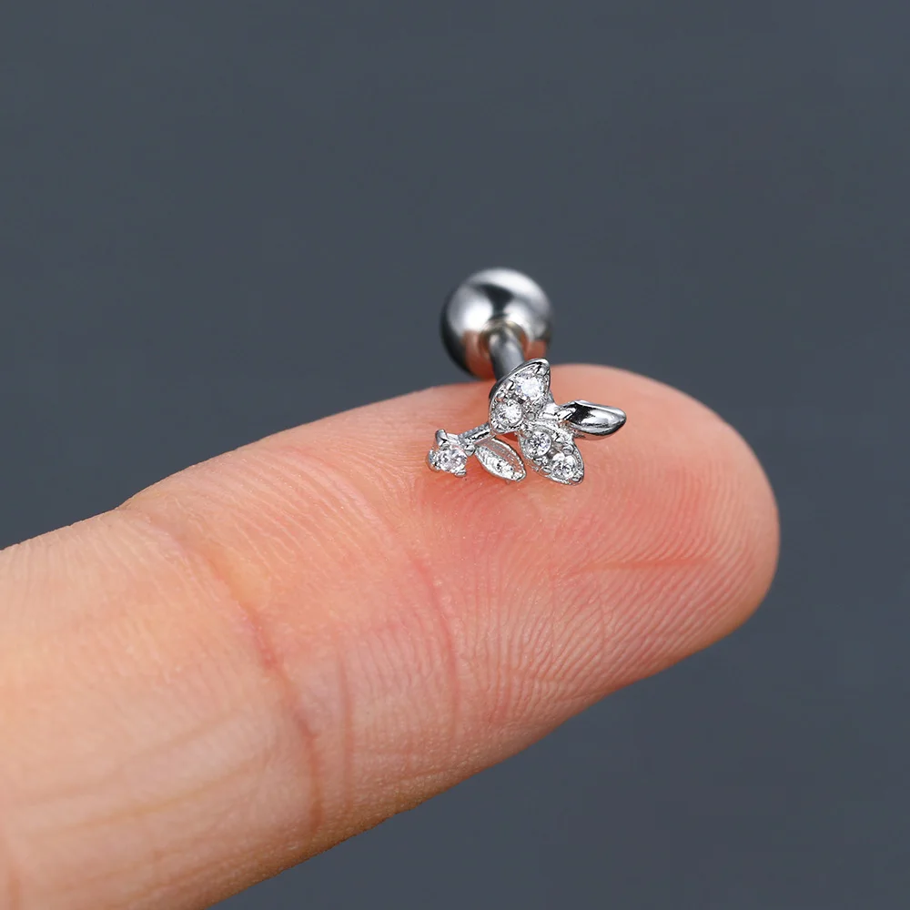 1 Stück Blumen-Blatt-Pflanzen-Ohrstecker für Damen, Mini-Helix-Tragus-Knorpel-Ohrstecker, modischer INS-Schmuck für Frauen – Detail 11
