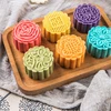7Pcs/set Plastic Mooncake Mold Hand-Press Flower Shaped Cookie Mold 50g DIY Baking Tool Pressed Fondant Cookie Moon Cake Cutter 6