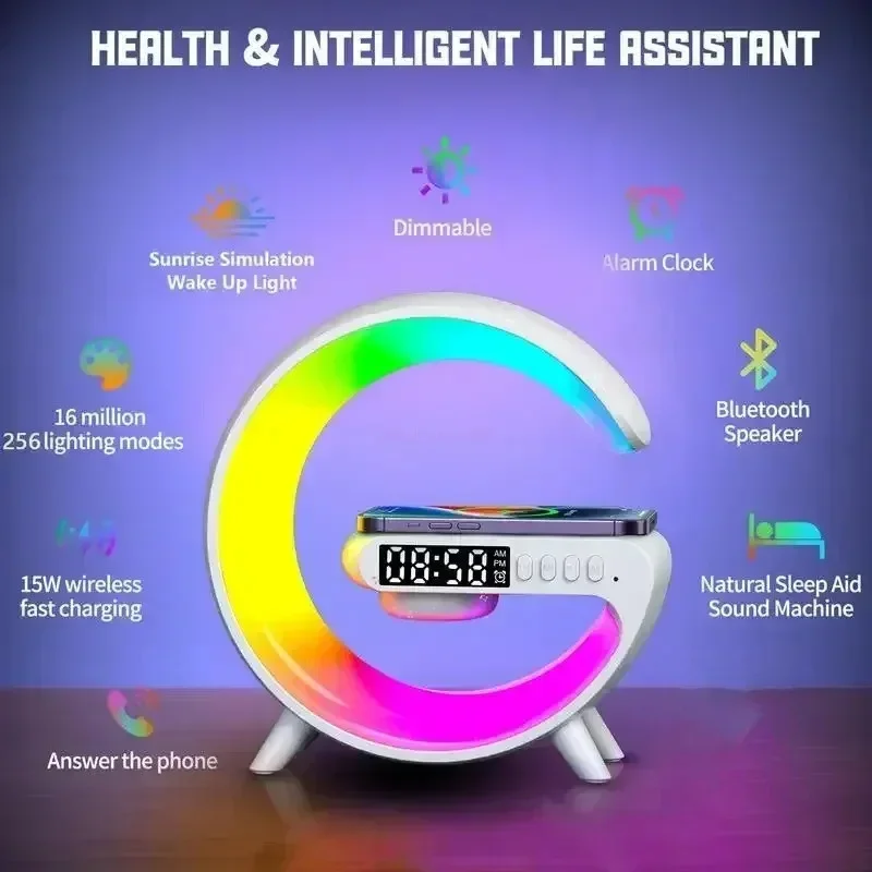 

Лампа для украшения дома, Bluetooth декор, рандомные часы, беспроводные ночные подарки, будильник с Лунной колонкой, умное зарядное устройство