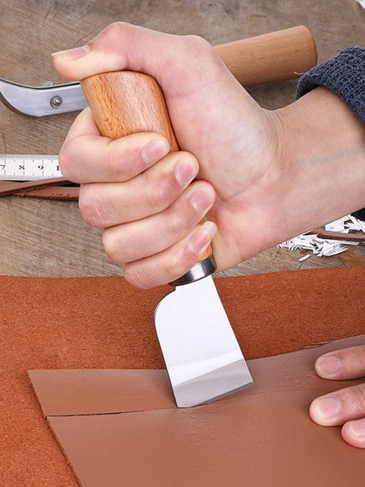 DIY 날카로운 가죽 Skiving 칼 절단 칼 도구 DIY 가죽 공예 안전 가죽 절단 칼 나무 손잡이 도구