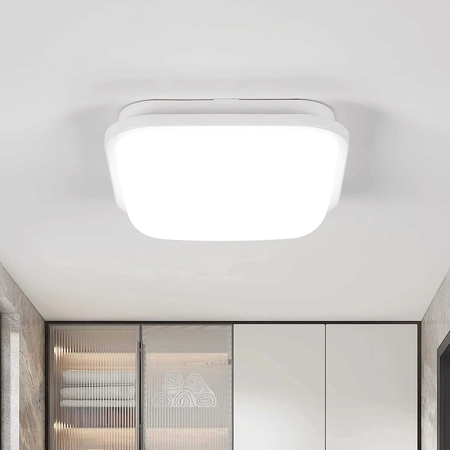 Square LED Ceiling Light 22x22cm Waterproof IP54 Cool White 6000K Waterproof LED Ceiling Light for Bath, Bedroom, Living Room