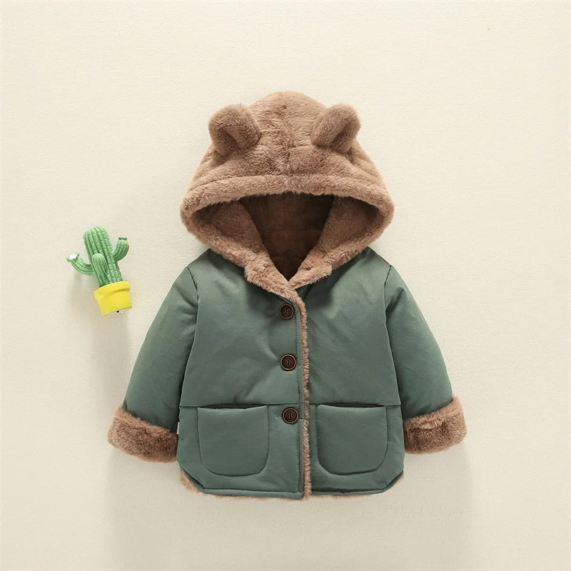 Baby Cotton Coats Infant Winter Jacket Boys Girls Fleece Hooded Outerwear Children Windproof Parkas