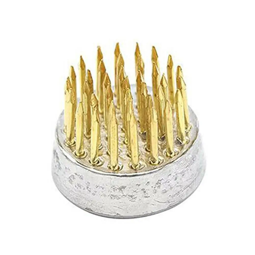 Rund für ikebana kenzan blumen basis halter stacheliger frosch festes werkzeug blumen arrangieren kleine goldene nadel blumen frosch anordnung halter – Detail 6
