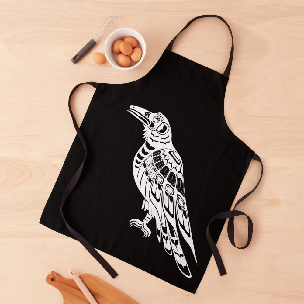 

White Raven native formline crow design Apron Apron For Girl Barista Apron Men'S Kitchen Apron Kitchen Apron For Man