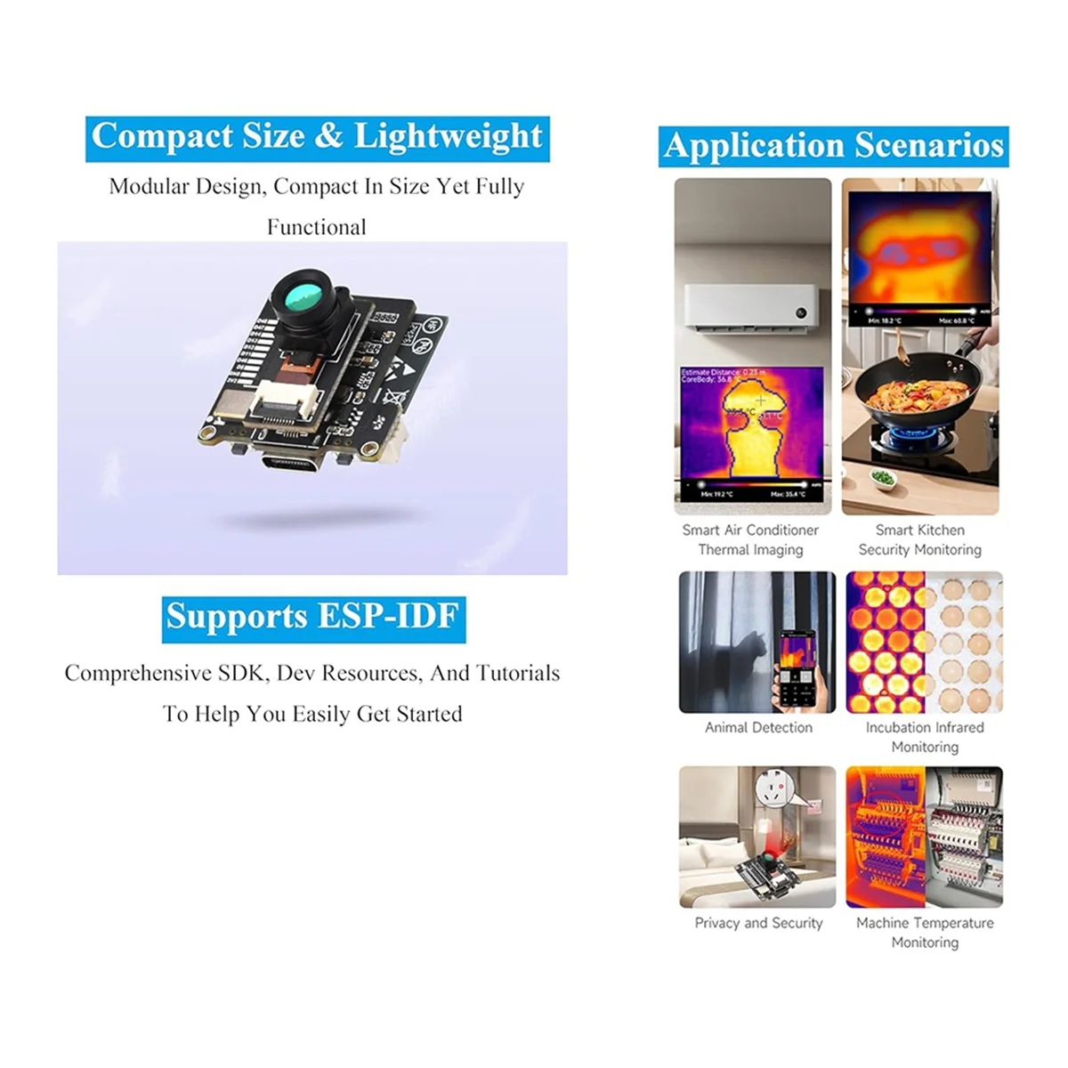새로운 ESP32-S3 IR 열화상 카메라 모듈, ESP32-S3-WROOM-1,80x62픽셀 IR 어레이, 외부 장치 확장 A 탑재
