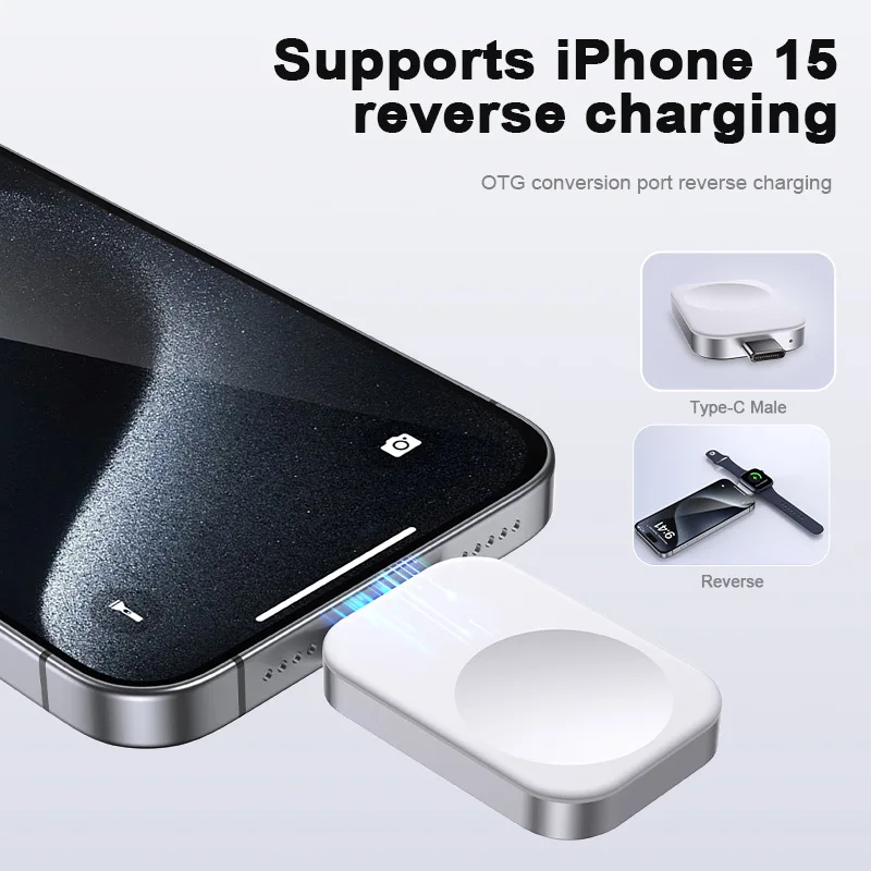

Портативное беспроводное зарядное устройство USB C для iWatch Series, магнитное зарядное устройство с Поддержкой iPhone 15, зарядная станция заднего хода