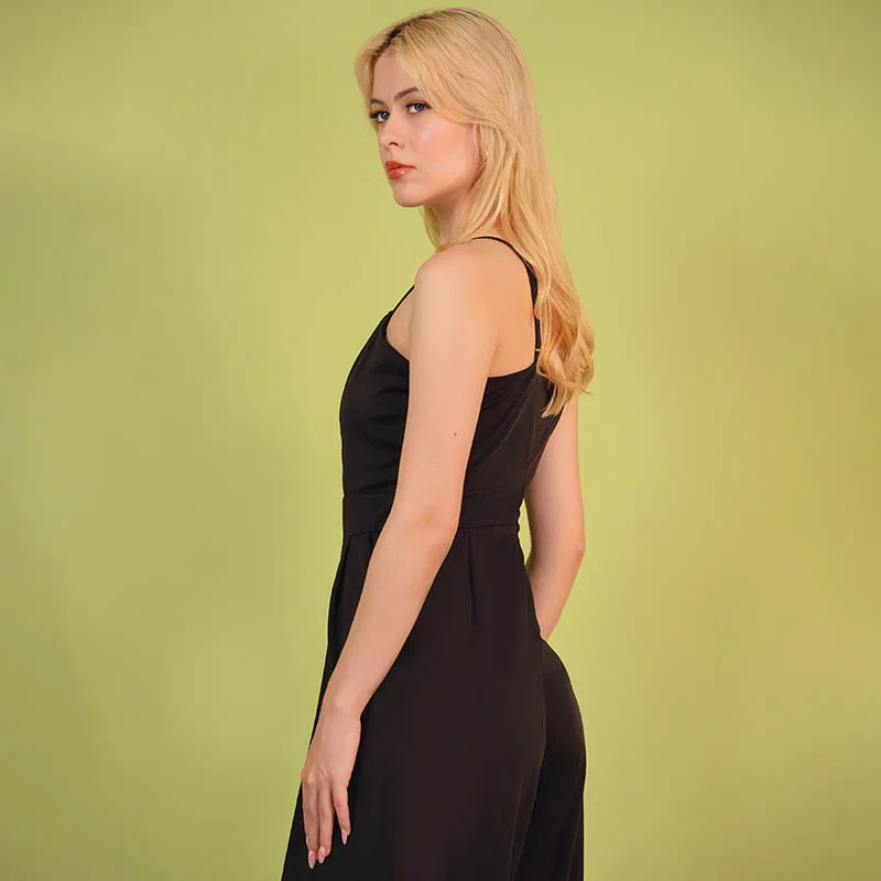 Women's Backless Bodycon Suspender Jumpsuit, High-Waisted Casual Wide-Leg Pants, Monochromatic, Split, New Fashion, Summer