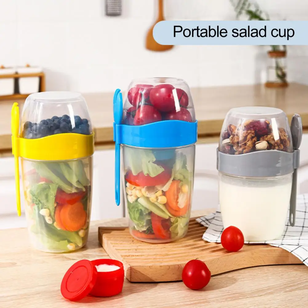 Portable Breakfast Oatmeal Cereal Nut Yogurt Salad Cup With Fork Spoon Double Layer Capacity Soy Milk Cup Household Supplies