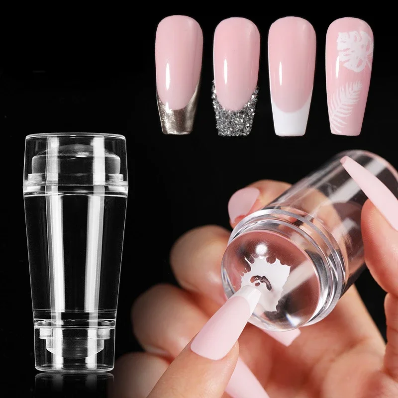Heallor Transparent Nail Stamper with Scraper 2pcs Jelly Silicone Stamp for French Nails Manicuring Kits Nail Art Stamping Tool 2