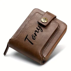 Personalized Brown Faux Leather Men's Wallet with Engraved Design - Stylish and Durable Card Holder with Coin Pocket (Brown)