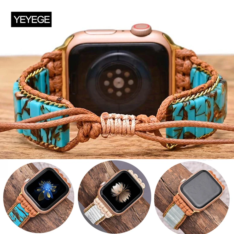 

Ремешок из натуральных камней для Apple watch band 8 7 44 мм 45 мм 40 41 мм 38 мм 42 мм, браслет в богемном стиле для iWatch Ultra 49 мм