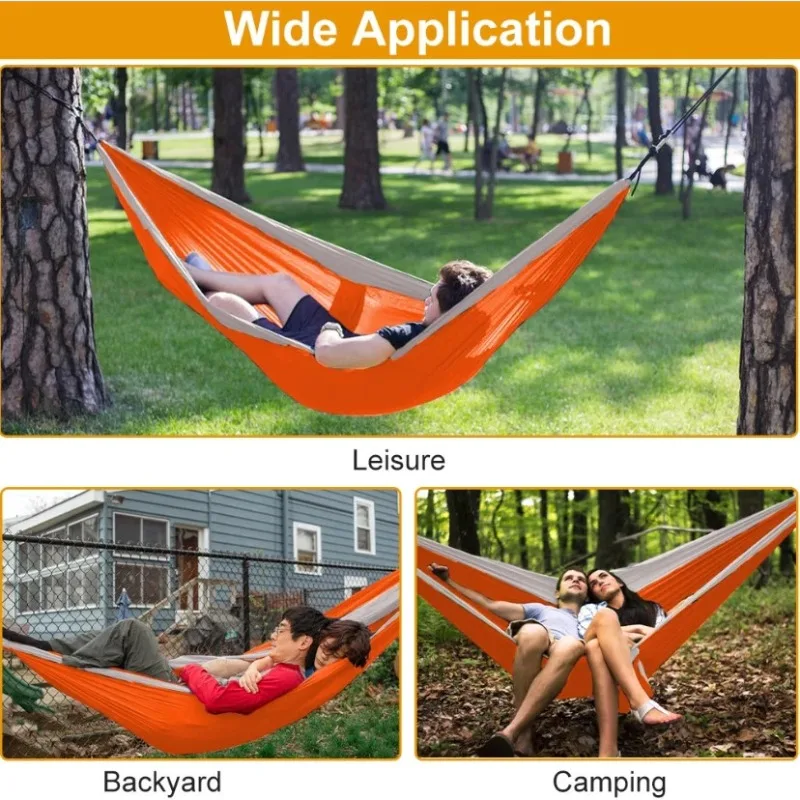 Outdoor Lightweight Double Nylon Camping Hammock with Hanging Straps Perfect for Backpacking Travel Beach Yard and Garden 2