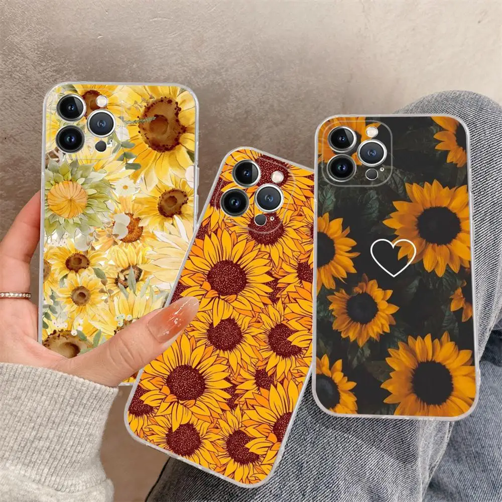 Чехол с подсолнухами для iPhone 15 14 11 12 13 Mini Pro XS Max 6 7 8 Plus X XR SE 2020