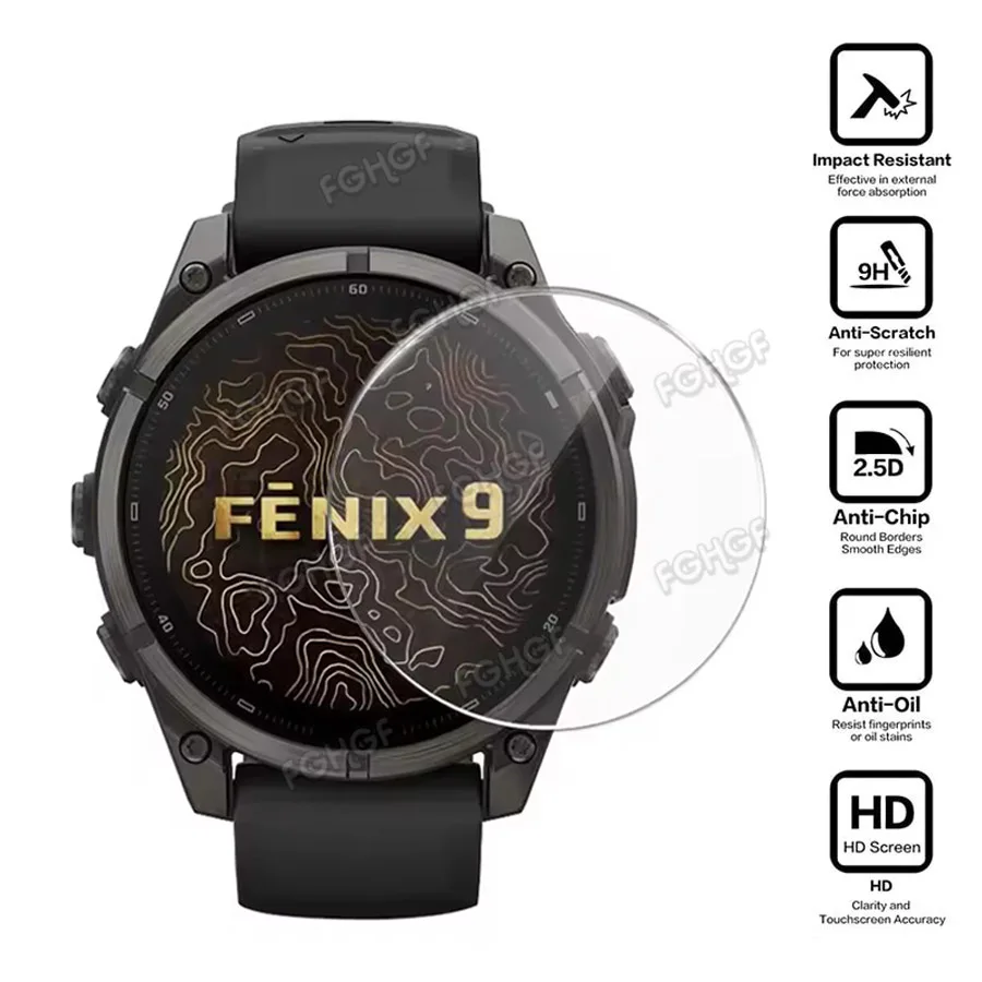 Premium Tempered Glass Screen Protector for Garmin Fenix 9 - 9H Hardness Protective Film