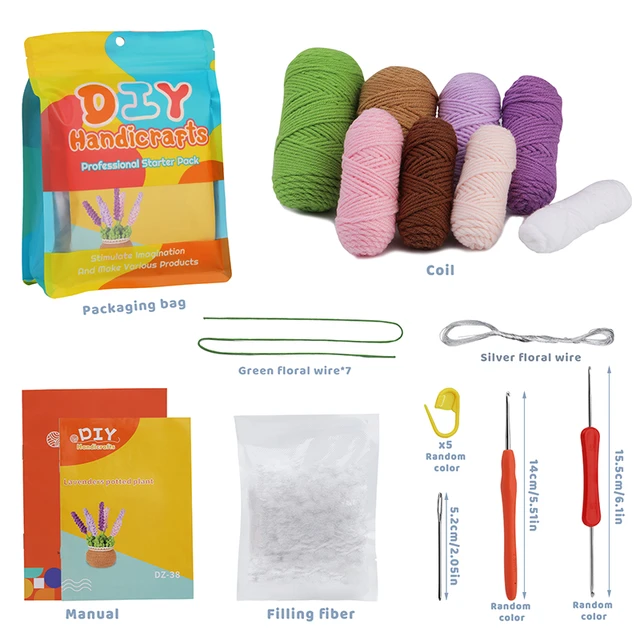 Crochet Flower Kit for Beginners With Instruction Knitting Yarn Thread Hook  Needles Easy Knit Accessories Set DIY Craft - AliExpress