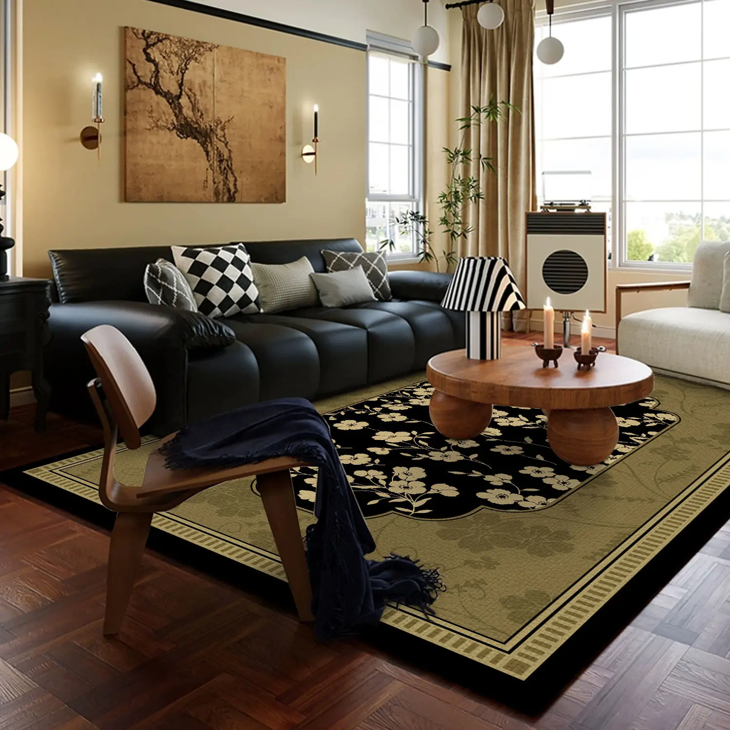 Retro American Large Area Carpet Living Room Sofa Bedroom Nordic Style Light Luxury Carpets Advanced French Anti Slip Soft Rug 4