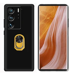 Elegant Shockproof Black Phone Case with Ring Holder - Soft TPU Protective Cover for Nubia Z40 Pro (Black Yellow Ring)