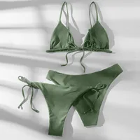 Sexy 3 Pieces Set Swimwear Women Lace Up Micro Bikini Set Female Solid Low Waist Swimsuit Beachwear Bathing Suit - Image 5