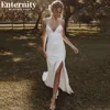 Customized Spaghetti Straps Wedding Dresses V Neck Mermaid Bridal Gown Side Slit Criss Cross Back Beach 2023 Vestidos De Novia 3