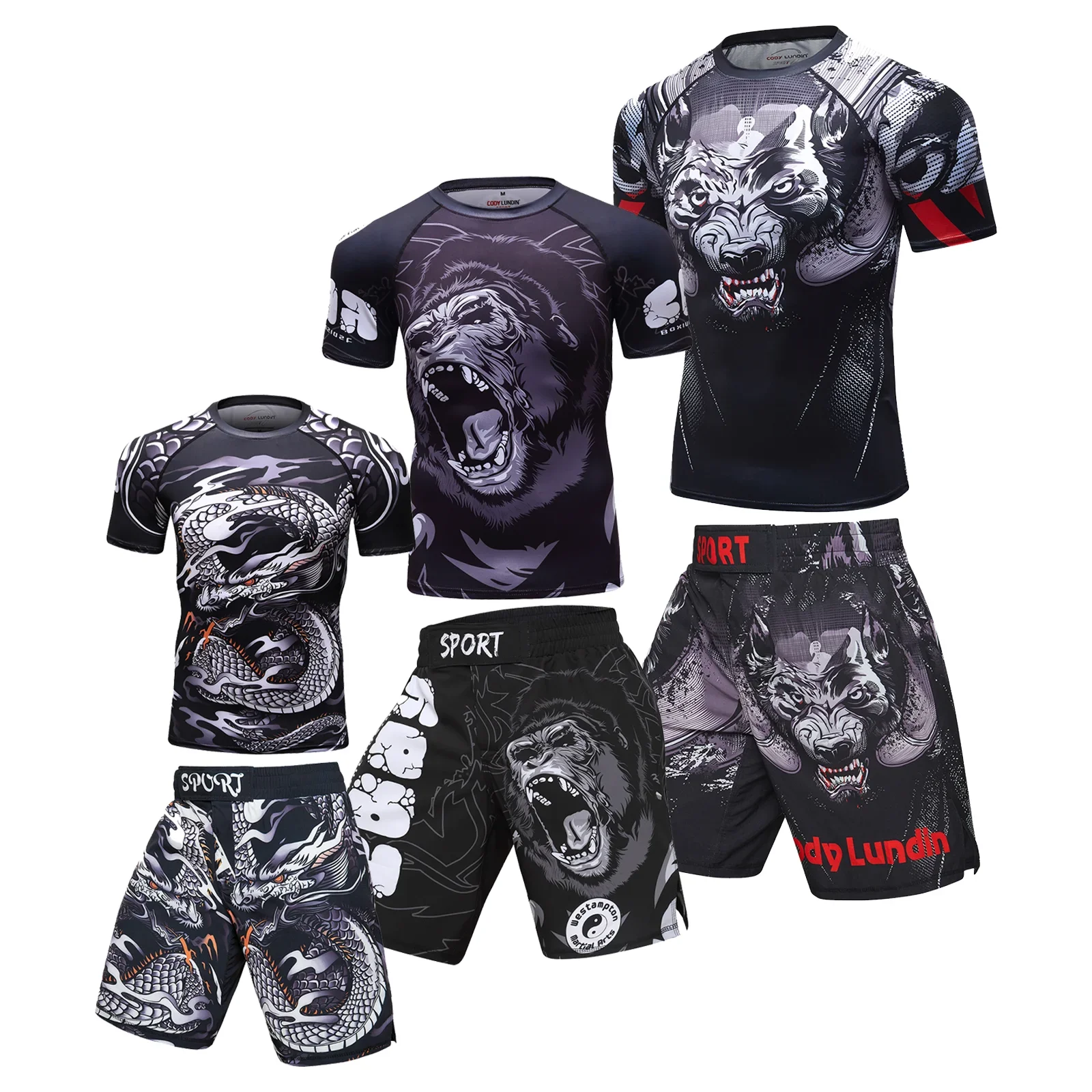 Two Sets of Sportswear, Bjj Jiu Jitsu Gi Rashguard + MMA Shorts, Muay Thai Pants, Cool Boxing Suit, Running Suit, Fitness Suit 2