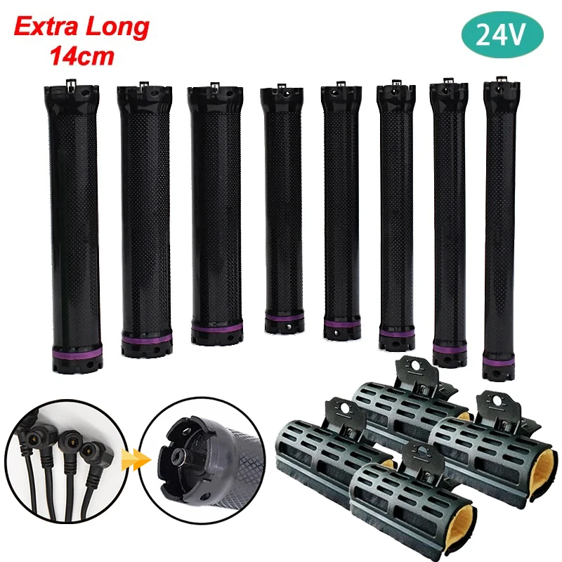 24V Extra Long Single Hole Electric Heated Hair Rollers Digital Perm Rods Sticks Sponge Clips Rubberbands 14cm 10pcs/set hair styling tool,hair curling tools
