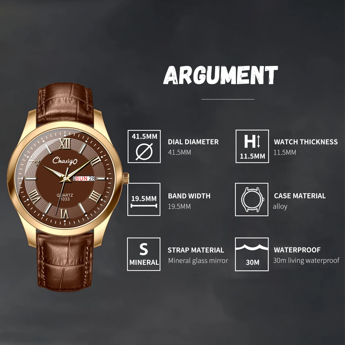 Chaxigo Men's Classic Watch With Leather Strap Luminous Hands 30m Water Resistant Stainless Steel Case Elegant Dress Watch, Alina Gadgets