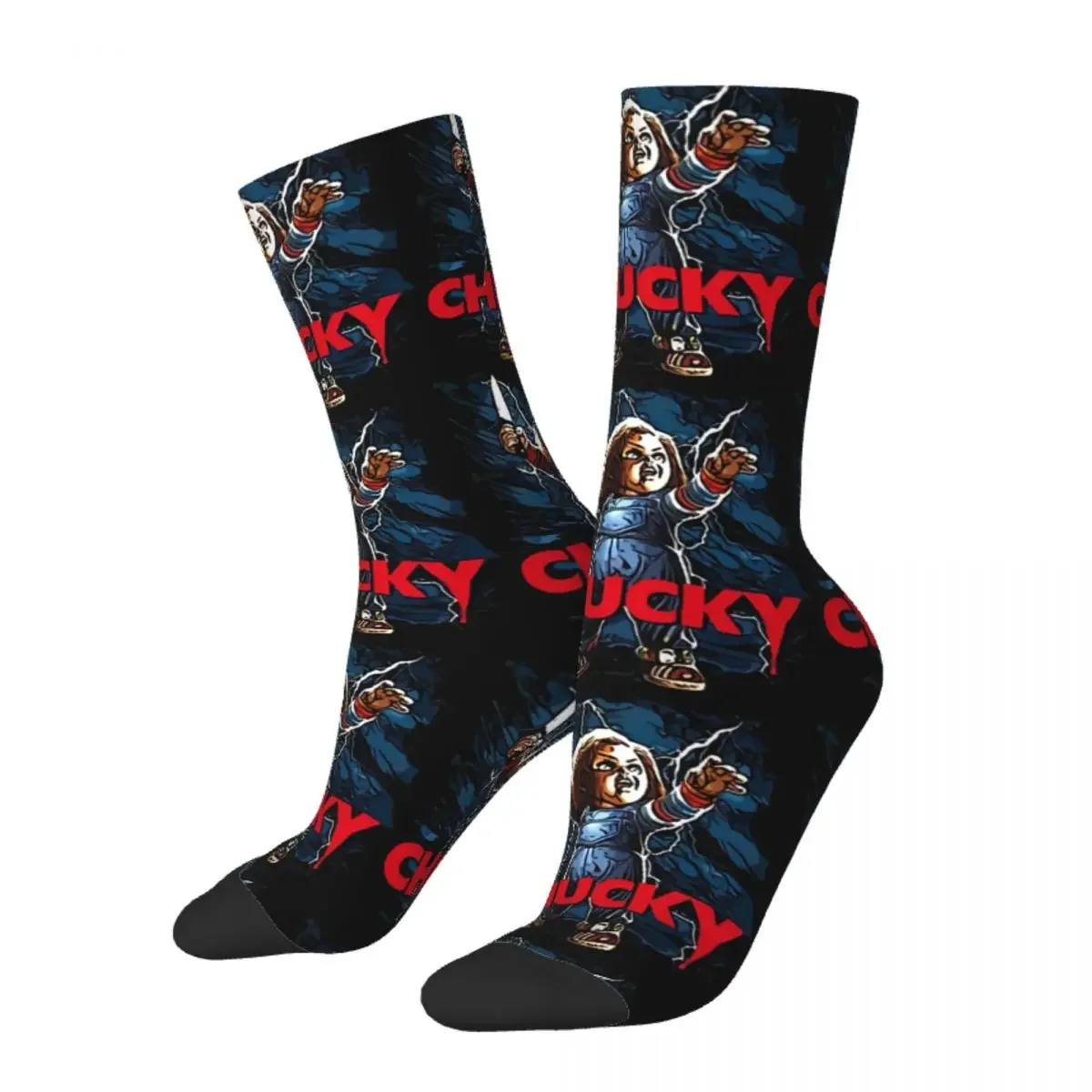 

Happy Men's Socks Chucky Child's Play Doll Vintage Harajuku Horror Movies Street Style Crew Crazy Sock Gift Pattern Printed