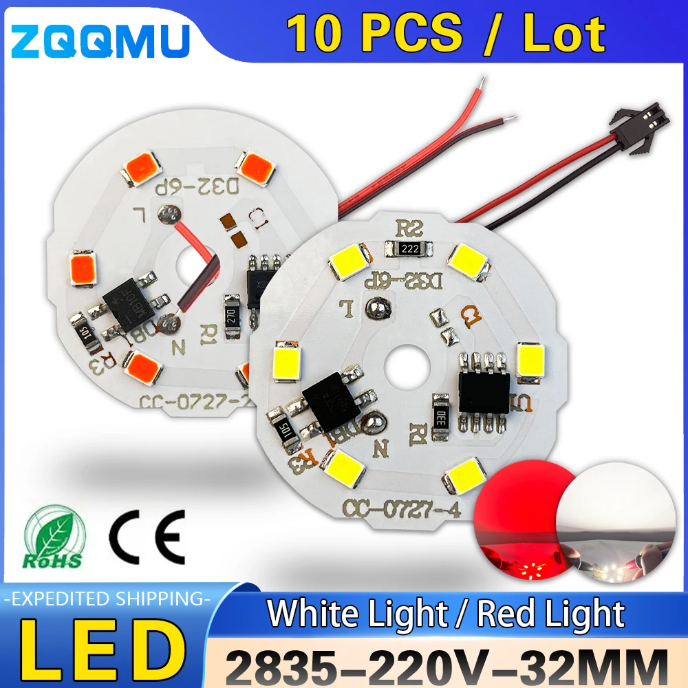 10PC AC 220V Driver-free 2835 SMD Led Chip 1.5W 3W White / Red Light 32mm For Diy LED Lamp Light Board Bulb Lantern Round Source 10pc ignition key rc101 53630 for kubota excavator construction equipment free shipping