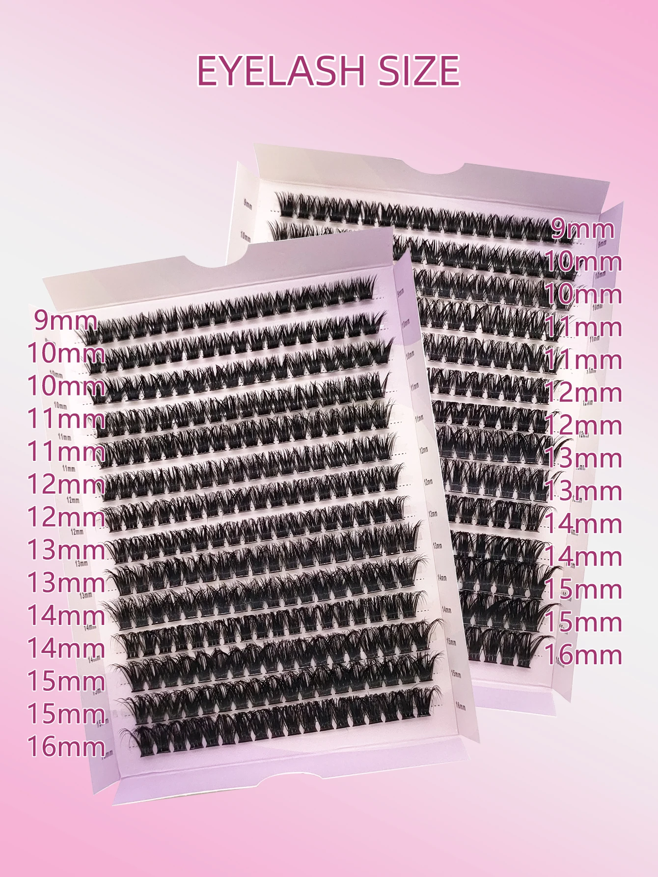 100D schwarze, weiche, natürliche Verlängerung dicke Wimpern, fächerförmiges Make-up-Werkzeug mit super großem Fassungsvermögen, 9–16 mm gemischte falsche Wimpern – Detail 2