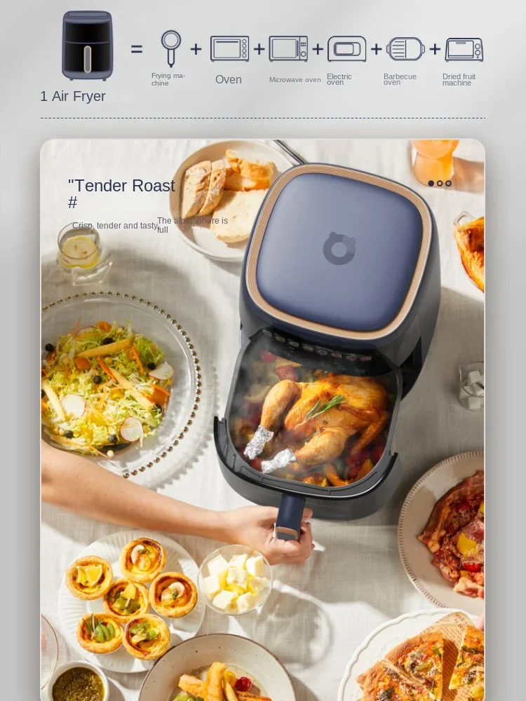 Bear 5L Air Fryer Visual Large Capacity Electric Oven Deep Frying Pan Multi-Function All-in-One Machine Flip-Free Surface 4