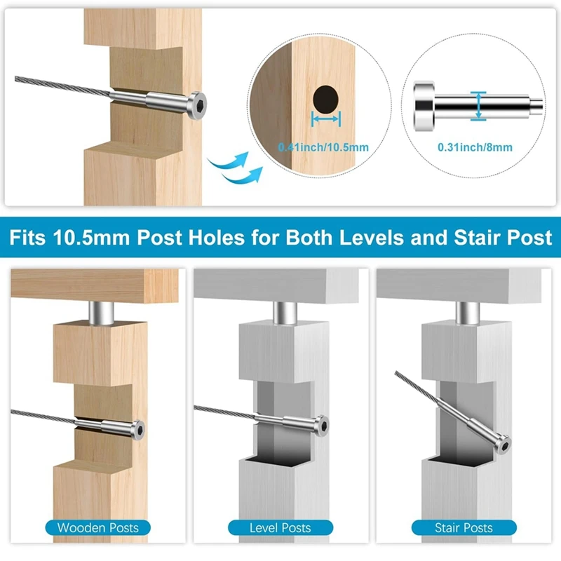 20Pack Invisible Cable Railing Kit,Sst316swage Tensioner And Terminal  For Cable Railing,For Wood/Level/Stair Post Durable