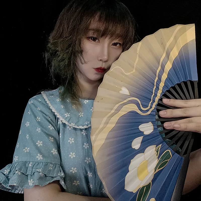 원신 임팩트 팬 카미사토 아야카 코스프레 소품, 접는 팬 손 양면 장식 종이 할로윈 코스프레 의상 여성용 소품