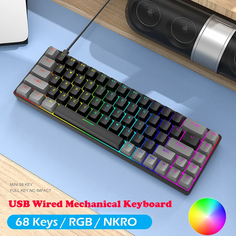 T8 68 Keys RGB Mini Gaming Mechanical Keyboard Macro Programming 60% Wired Mechanical  Gaming Keyboards For Computer Laptop Gamer