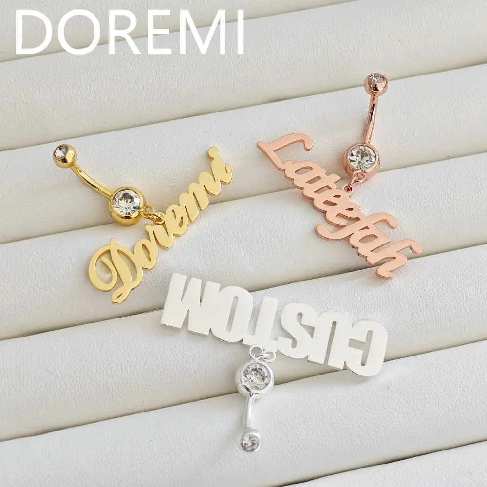 DOREMI Women Custom Name Belly Ring Custom Body Jewelry Zircon Personalized Heart Letter Belly Ring Navel Nail heart shape velvet ring box engagement wedding jewelry rose gift holder lover red peach heart ring box velvet jewelry box