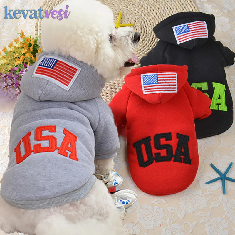 

Pet Dog Clothes USA Letter Puppy Jacket Winter Warm Dogs Hoodies Pets Sweatshirt for Small Medium Dogs Thickened Cotton Coat