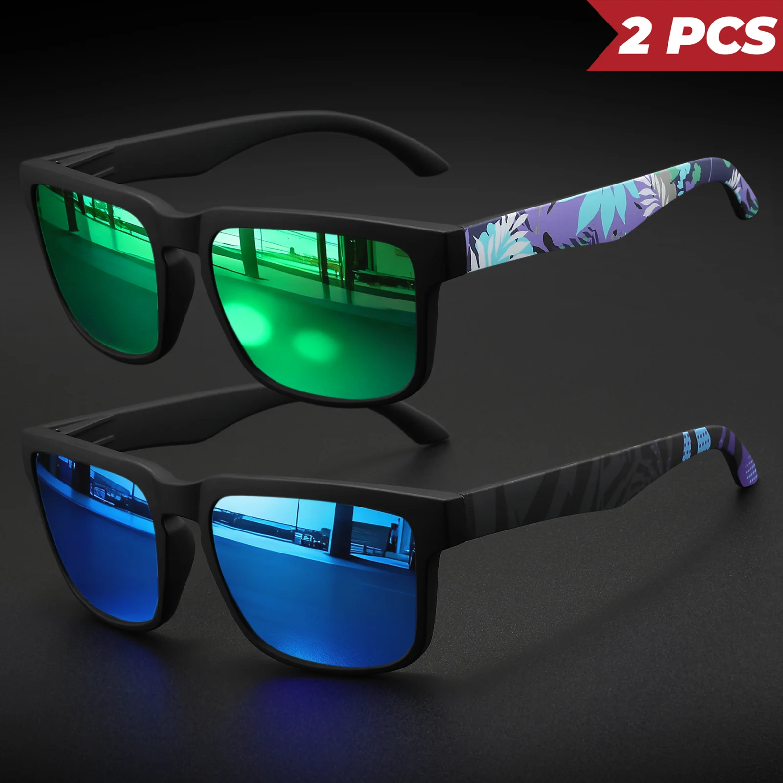 Neue quadratische Outdoor-Sport-Sonnenbrille – gemusterte Bügel, UV400, Unisex für Radfahren, Wandern, Reisen und Alltag – Detail 16