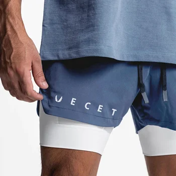 Mens Gyms Fitness 2 in 1 Quick Dry Shorts Summer Running Bodybuilding Jogging Casual Short Pants Workout Male Basketball Bottoms 6