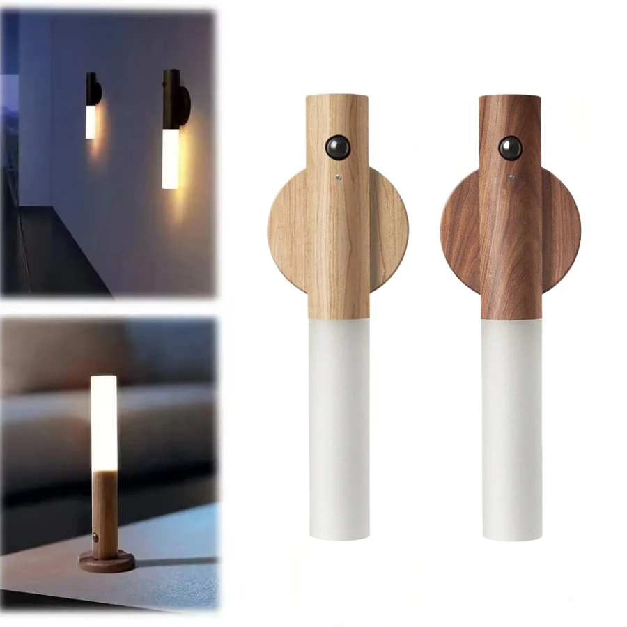 PIR Motion Sensor LED Night Lights Rechargeable Wireless Magnetic Wall Lamp For Bedroom Stair Hallway Kitchen Cabinet Lighting