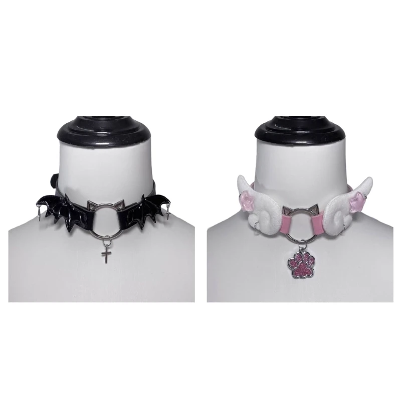 Punk Wing Choker Punk Cat Necklaces Leather Cat Chokers Neck Strap
