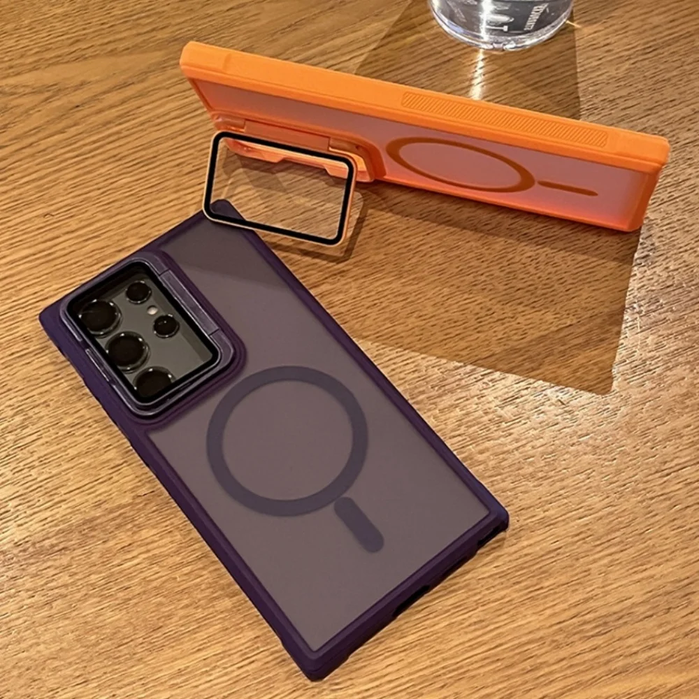 Frosted Magnetic Holder Phone Case with MagSafe Compatibility and Camera Protector