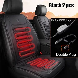 Winter Heated Car Seat Warmer Cushion Protector Set (2PCS Black)