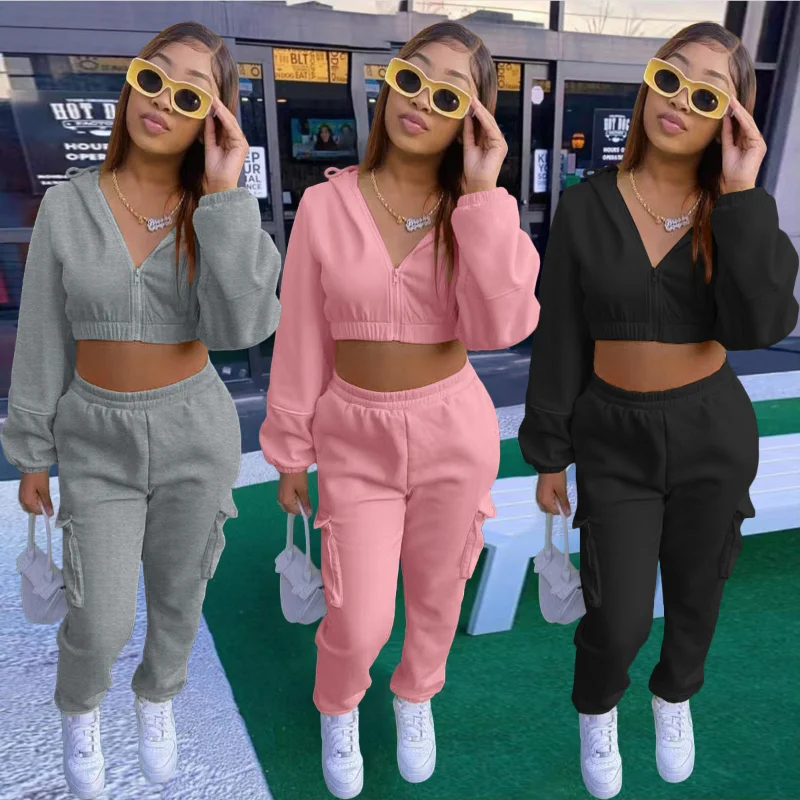 Cute Kawaii Set Women Brown Long Sleeve Crop Tops Sweatshirt and Pants 2023 Two Pieces Sets Sportswear Tracksuit Outfits Female