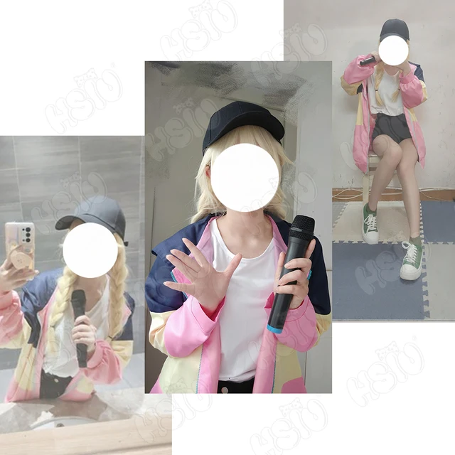  Anime Paripi Koumei Tsukimi Eiko Cosplay Costume Kong Ming  Hooded Jacket Blonde Hat Shirt Pants Girls Set Outfit (S) : Clothing, Shoes  & Jewelry