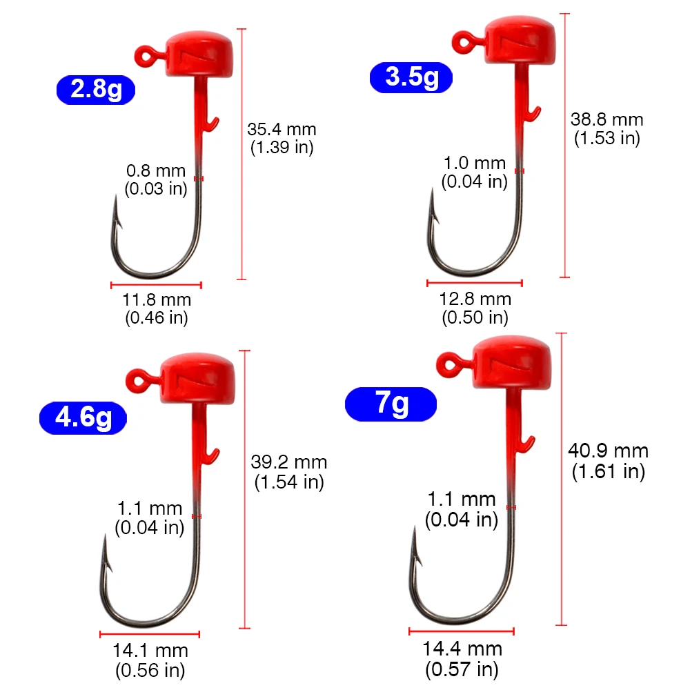 GOBAIT Ned Rig Angelhaken 2,8 g 3,5 g 4,6 g 7 g Jigkopf Pilz für Weichköder Bass Jigging Tackle Box Finesse Tool 5–20 Stück Haken – Detail 3